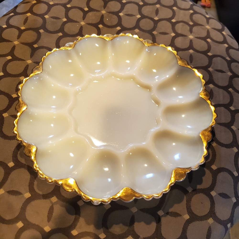 milk glass deviled eggs platter